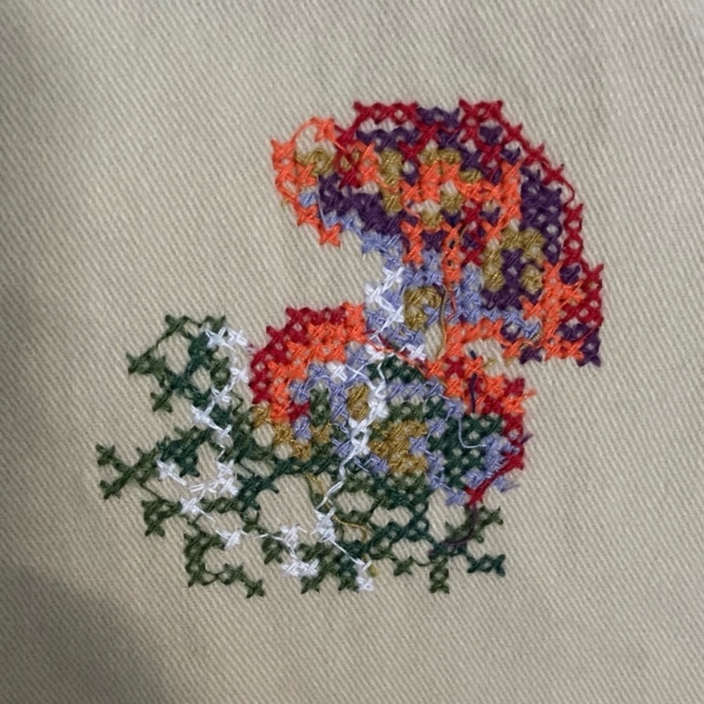 Urban Outfitters Flannel Cream Checkered Shirt with Embroidered Mushrooms - Picture 7 of 11
